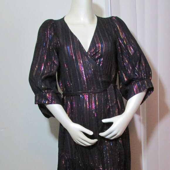 Apiece Apart Wrap Maxi Dress Multi Color Lurex Shine on Black - Picture 1 of 10